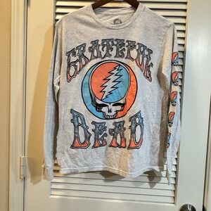 Grateful Dead Gray Long Sleeve T Shirt Cyan-Red Orange Graphic Adult Small